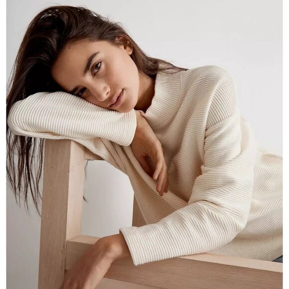 Madewell Ribbed Ivory Funnel Neck Sweater - Picture 1 of 7
